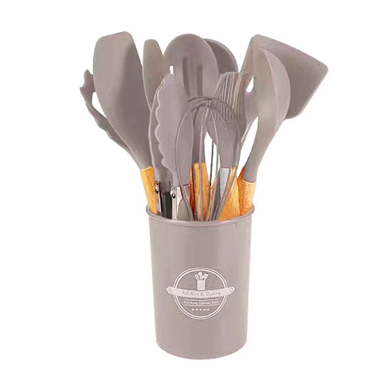 12 Pcs Silicone Kitchen Kit Food Grade Utensils Cooking Sets Turner Spatula Measuring Spoon Practical Cookware Tool Kitchenwa