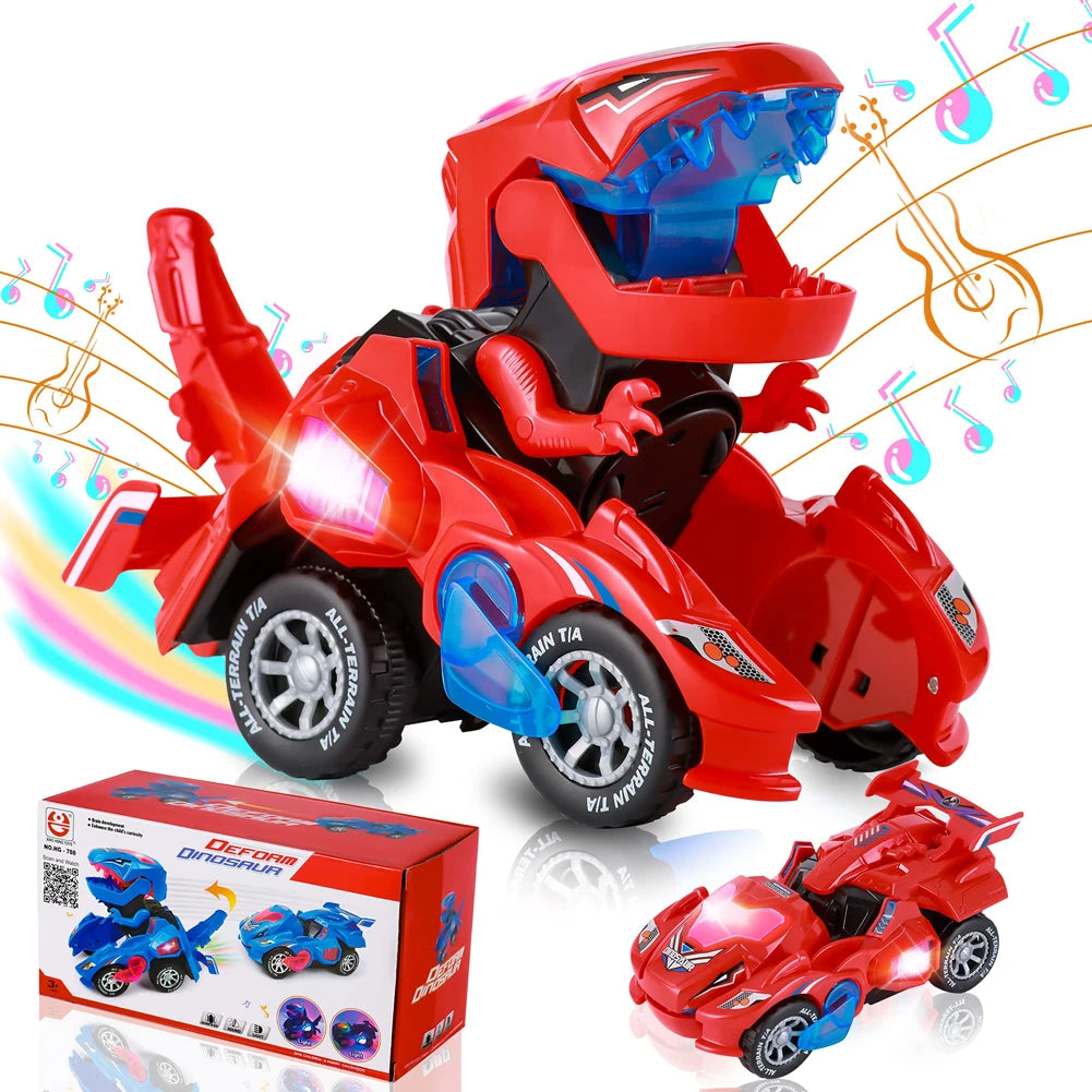 2 in 1 Deformation Car Toys Automatic Transform Robot Model Dinosaur With Light Music Early Educational Dino Toy For Boy Gift
