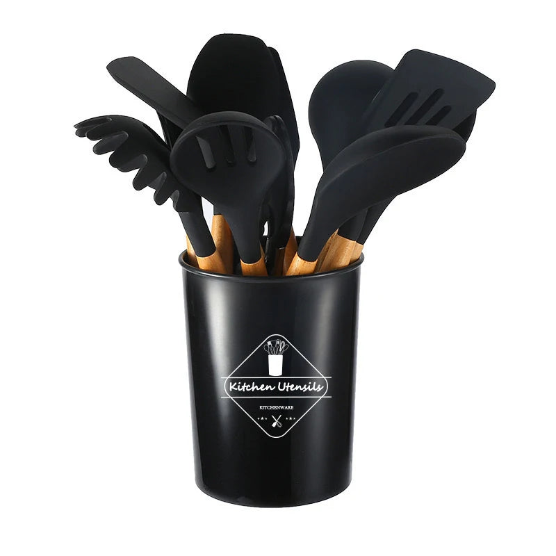 12 Pcs Silicone Kitchen Kit Food Grade Utensils Cooking Sets Turner Spatula Measuring Spoon Practical Cookware Tool Kitchenwa