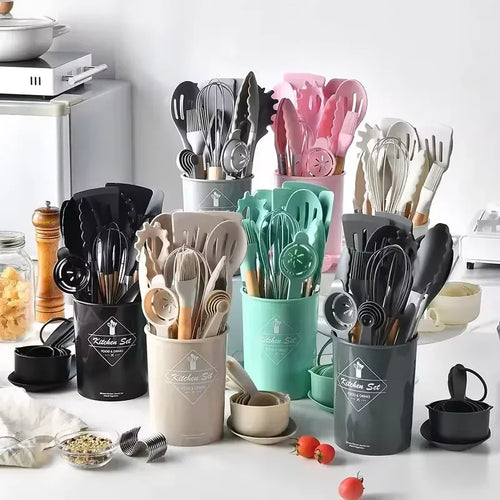 12 Pcs Silicone Kitchen Kit Food Grade Utensils Cooking Sets Turner Spatula Measuring Spoon Practical Cookware Tool Kitchenwa