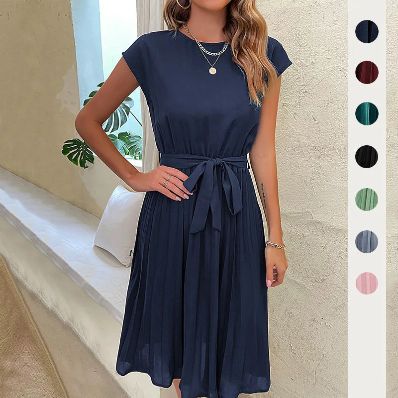 Solid Color Casual Loose Short Dresses For Women 2025 Fashion Summer Women's A-Line Midi Dress Elegant Vintage Female Dresses