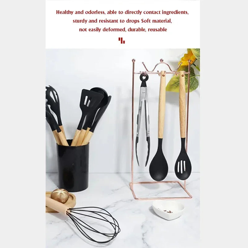 12 Pcs Silicone Kitchen Kit Food Grade Utensils Cooking Sets Turner Spatula Measuring Spoon Practical Cookware Tool Kitchenwa