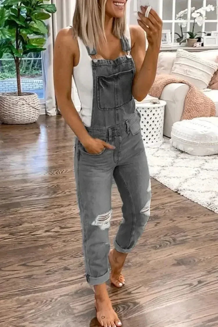 Lugentolo Women Overalls New Sport Jeans Fashion Ripped Denim Female Large Size Mid-rise Straight-leg Trousers Do Old 5XL
