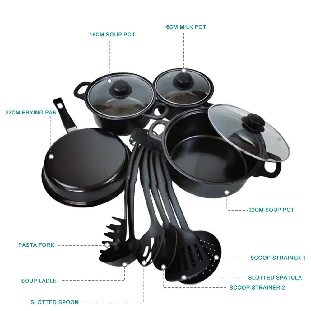13-Pieces/Set Non-Stick Pots And Pans Set Kitchen Utensil Set Milk Pot Frying Pan Kitchen Cookware Gifts for Friends and Family