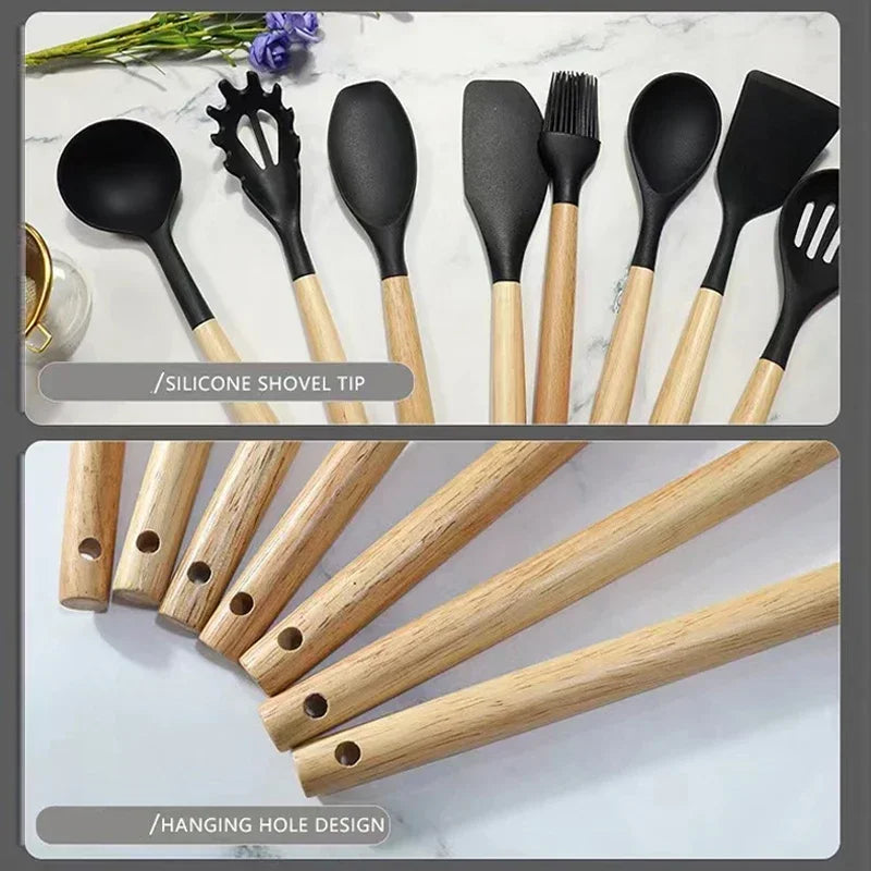 12 Pcs Silicone Kitchen Kit Food Grade Utensils Cooking Sets Turner Spatula Measuring Spoon Practical Cookware Tool Kitchenwa