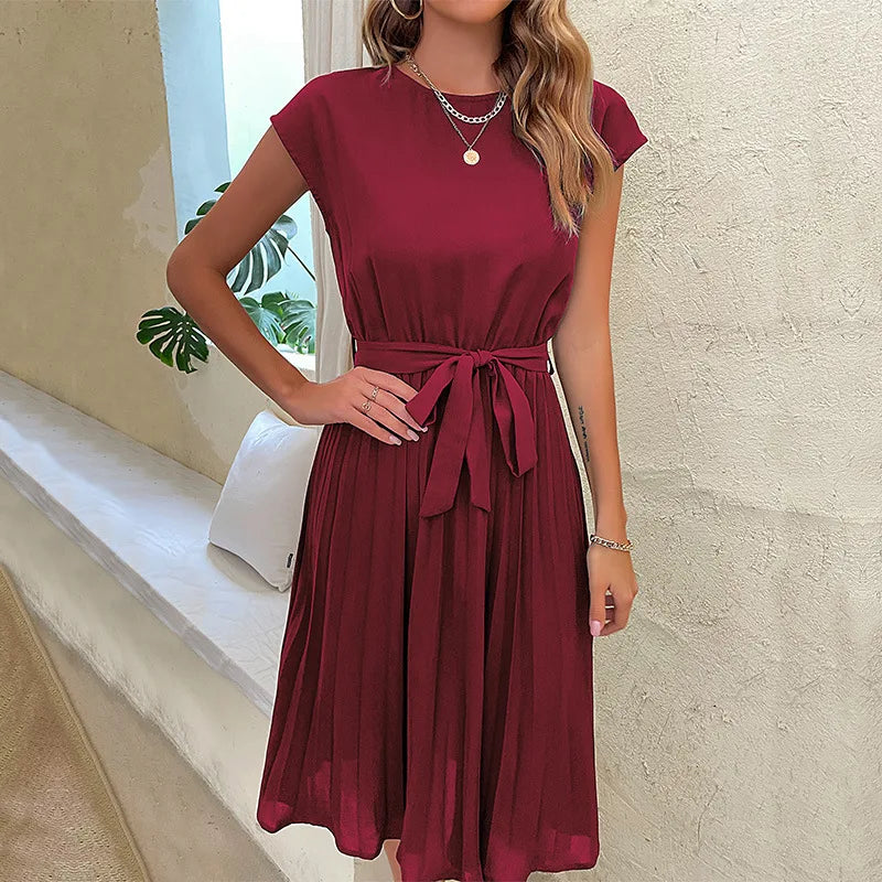 Solid Color Casual Loose Short Dresses For Women 2025 Fashion Summer Women's A-Line Midi Dress Elegant Vintage Female Dresses