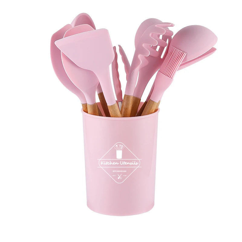 12 Pcs Silicone Kitchen Kit Food Grade Utensils Cooking Sets Turner Spatula Measuring Spoon Practical Cookware Tool Kitchenwa