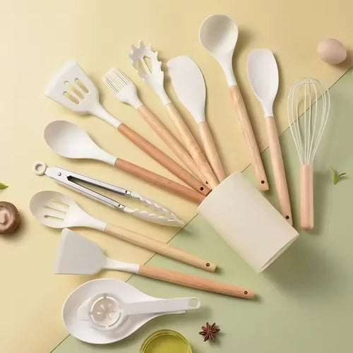 12 Pcs Silicone Kitchen Kit Food Grade Utensils Cooking Sets Turner Spatula Measuring Spoon Practical Cookware Tool Kitchenwa