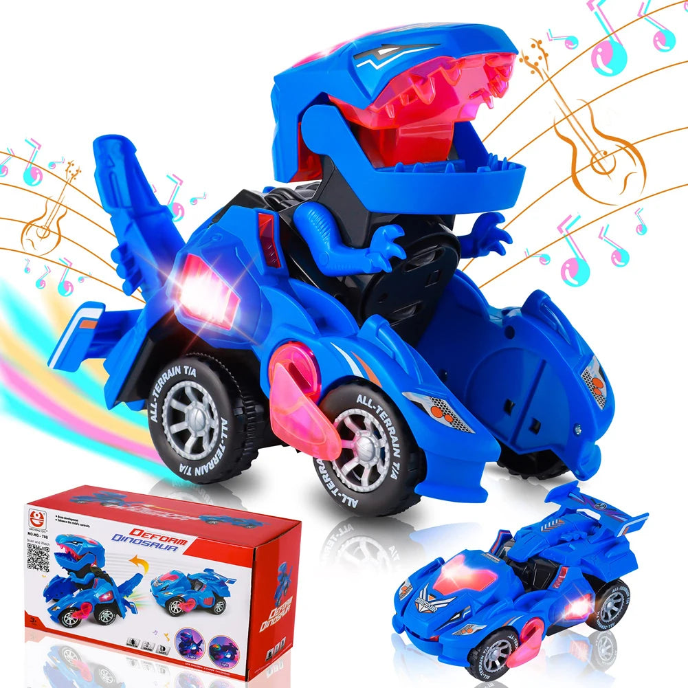 2 in 1 Deformation Car Toys Automatic Transform Robot Model Dinosaur With Light Music Early Educational Dino Toy For Boy Gift